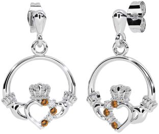 Diamant Citrine Argent Claddagh Pendre Des boucles d'oreilles