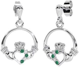 Diamant émeraude Argent Claddagh Pendre Des boucles d'oreilles