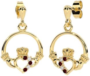 Diamante Granate Oro Claddagh Colgar Pendientes