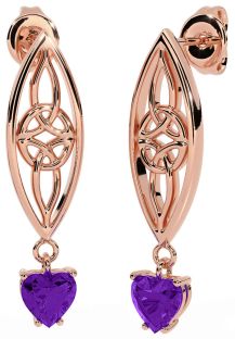 Amethyst Rose Gold Silver Celtic Dangle Earrings