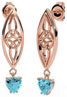 Aquamarine Rose Gold Silver Celtic Dangle Earrings