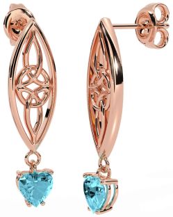 Aquamarine Rose Gold Silver Celtic Dangle Earrings