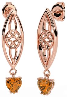 Citrine Rose Gold Silver Celtic Dangle Earrings