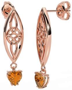 Citrine Rose Gold Silver Celtic Dangle Earrings