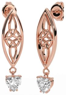 Diamond Rose Gold Silver Celtic Dangle Earrings