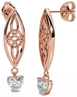 Diamond Rose Gold Silver Celtic Dangle Earrings