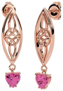 Pink Tourmaline Rose Gold Silver Celtic Dangle Earrings