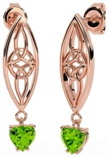 Peridot Rose Gold Silver Celtic Dangle Earrings