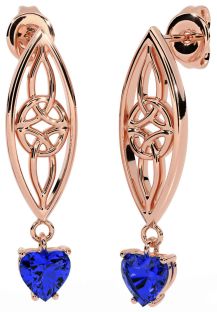 Sapphire Rose Gold Silver Celtic Dangle Earrings