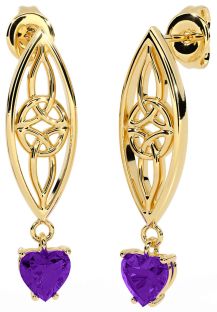 Amethyst Gold Silver Celtic Dangle Earrings