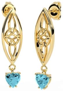 Aquamarine Gold Silver Celtic Dangle Earrings