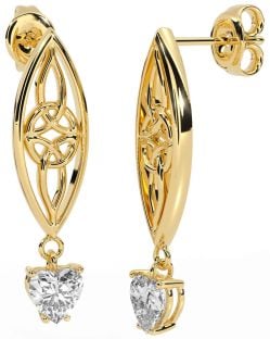 Diamond Gold Silver Celtic Dangle Earrings