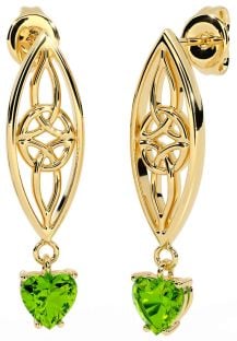 Peridot Gold Silver Celtic Dangle Earrings