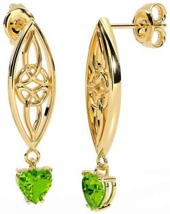 Peridot Gold Silver Celtic Dangle Earrings