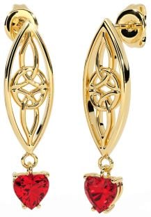 Ruby Gold Silver Celtic Dangle Earrings