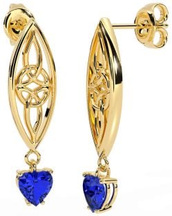 Sapphire Gold Silver Celtic Dangle Earrings