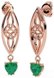 Emerald Rose Gold Celtic Dangle Earrings