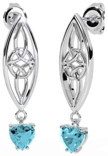 Aquamarine Silver Celtic Dangle Earrings