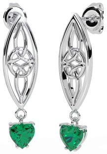 Emerald Silver Celtic Dangle Earrings