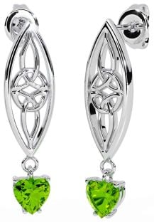 Peridot Silver Celtic Dangle Earrings