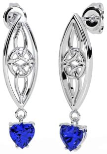 Sapphire White Gold Celtic Dangle Earrings
