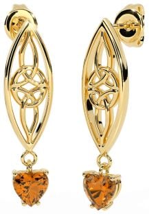 Citrine Gold Celtic Dangle Earrings