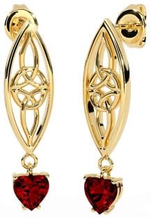 Garnet Gold Celtic Dangle Earrings