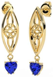 Sapphire Gold Celtic Dangle Earrings