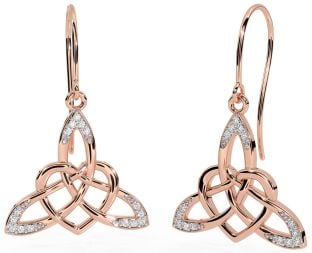 Diamond Rose Gold Celtic Trinity Knot Heart Dangle Earrings