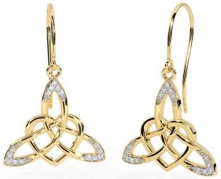 Diamant Or celtique Trinité Noeud Cœur Pendre Des boucles d'oreilles