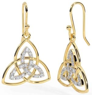 Diamond Gold Silver Celtic Trinity Knot Dangle Earrings