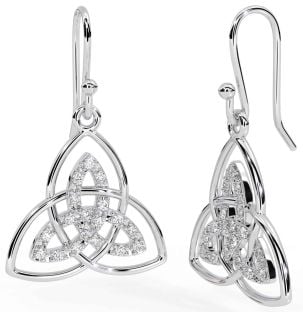 Diamond Silver Celtic Trinity Knot Dangle Earrings