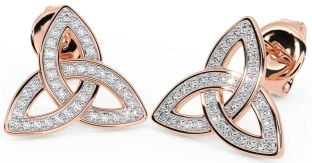 Diamond Rose Gold Silver Celtic Trinity Knot Stud Earrings