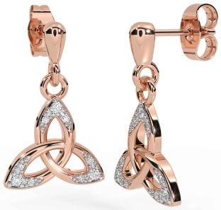 Diamond Rose Gold Silver Celtic Trinity Knot Dangle Earrings