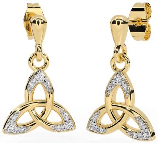 Diamond Gold Celtic Trinity Knot Dangle Earrings