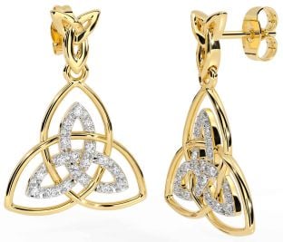 Diamond Gold Silver Celtic Trinity Knot Dangle Earrings