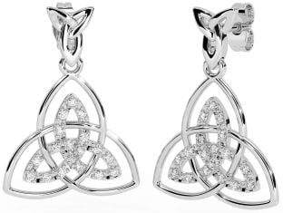 Diamond White Gold Celtic Trinity Knot Dangle Earrings