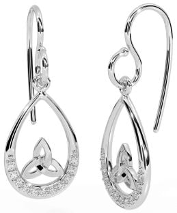 Diamond Silver Celtic Trinity Knot Dangle Earrings