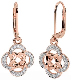 Diamond Rose Gold Silver Celtic Dangle Earrings