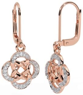 Diamond Rose Gold Silver Celtic Dangle Earrings