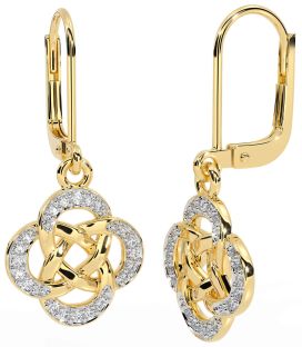 Diamond Gold Silver Celtic Dangle Earrings