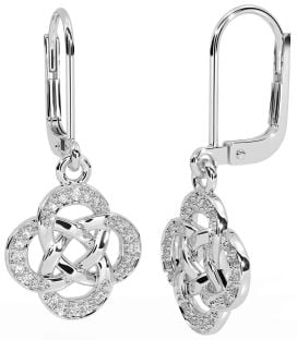 Diamond Silver Celtic Dangle Earrings