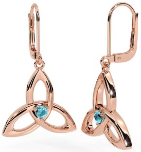 Aquamarine Rose Gold Silver Celtic Trinity Knot Dangle Earrings