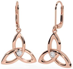Diamond Rose Gold Silver Celtic Trinity Knot Dangle Earrings