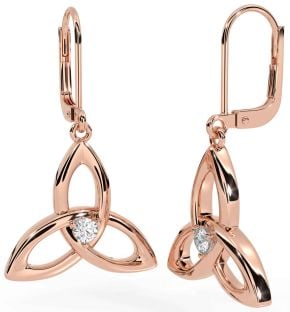 Diamond Rose Gold Silver Celtic Trinity Knot Dangle Earrings