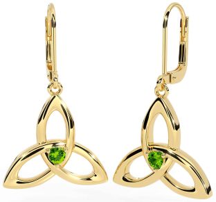 Peridot Gold Silver Celtic Trinity Knot Dangle Earrings