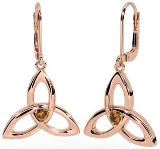Citrine Rose Gold Celtic Trinity Knot Dangle Earrings