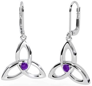 Amethyst Silver Celtic Trinity Knot Dangle Earrings