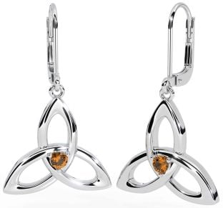 Citrine Silver Celtic Trinity Knot Dangle Earrings