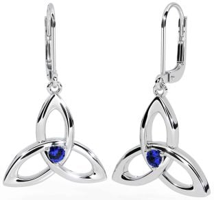 Sapphire Silver Celtic Trinity Knot Dangle Earrings